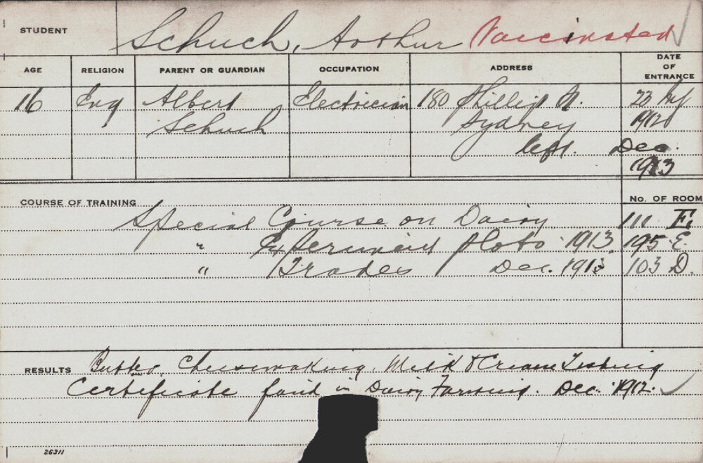 SCHUCH, Arthur Mackinnon (Special Course - Dairy, Experimental Plots &amp; Trades)