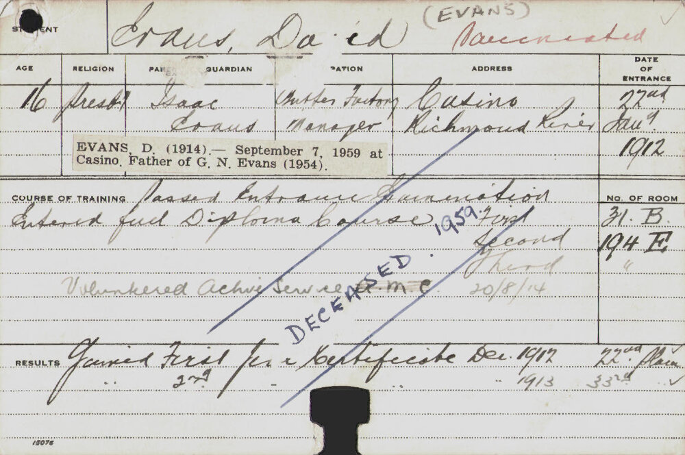 EVANS, David (Hawkesbury Diploma of Agriculture (HDA))