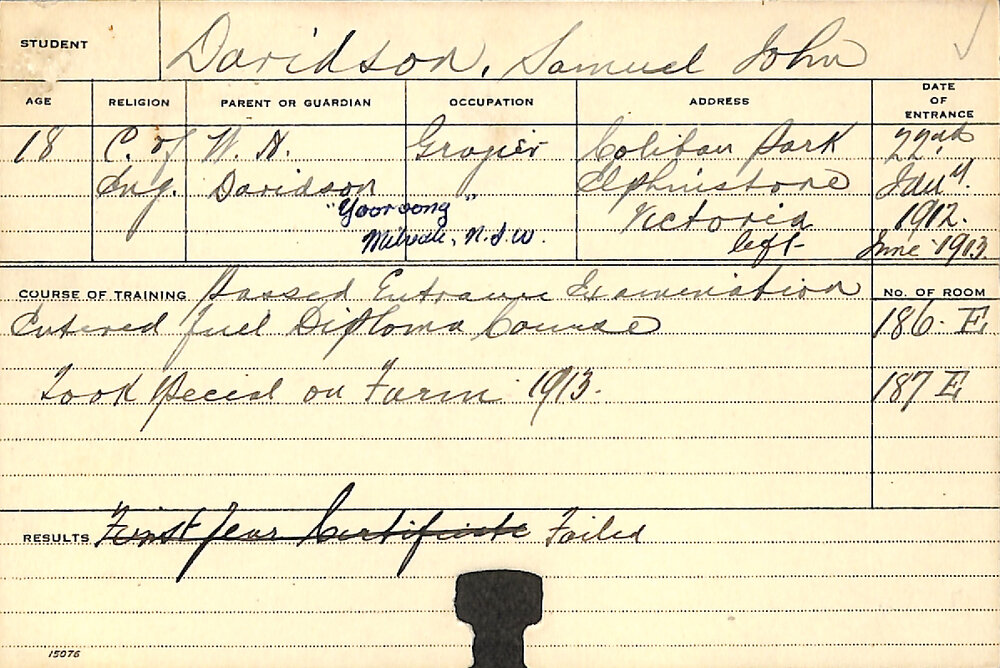 DAVIDSON, Samuel John (Special course - Farm)