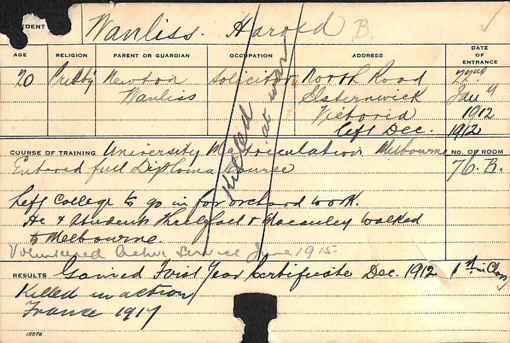 Wanliss, Harold Boyd (Full Diploma Course)
