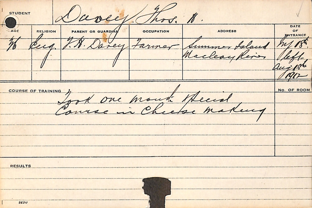 DAVEY, TH (Special course - Cheese Making)