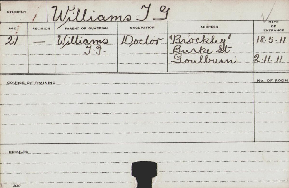 WILLIAMS, TG (Course Not Identified)