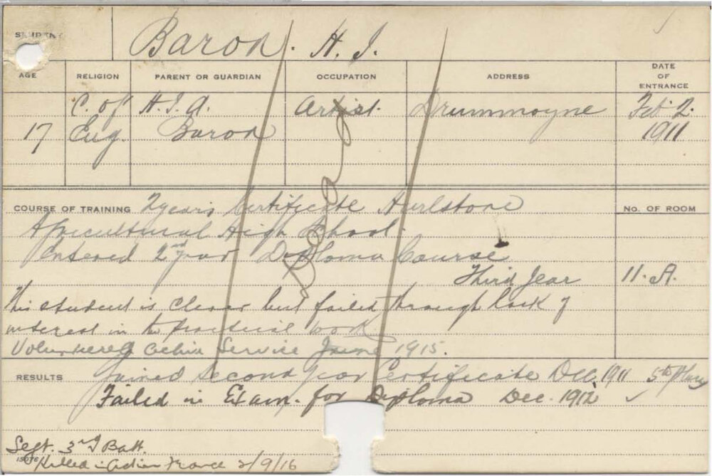 BARON, Harley J (Hawkesbury Diploma of Agriculture (HDA) (Gained Second Year Certificate))