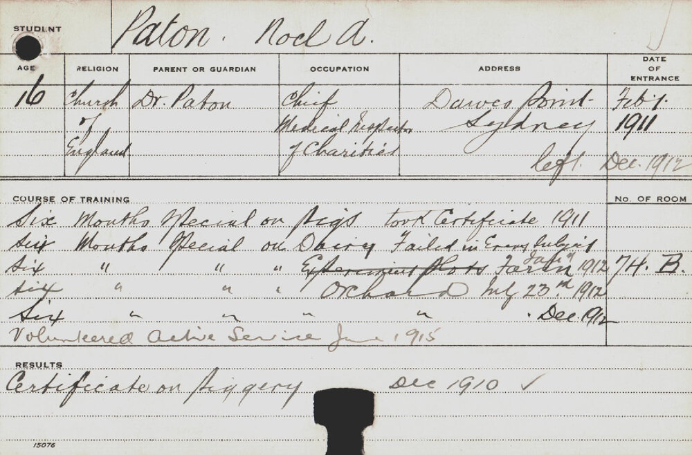 PATON, Noel A (Certificate - Dairy, Pigs, Farm &amp; Orchard)