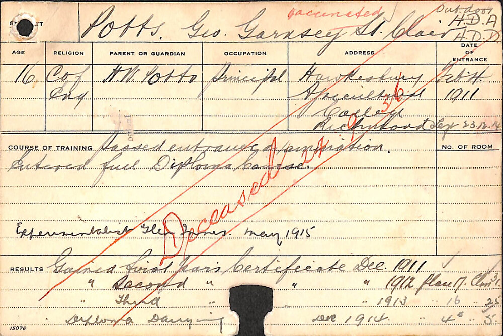 POTTS, George Garnsey St Clair (Hawkesbury Diploma of Agriculture (HDA)/ Hawkesbury Diploma in Dairy (HDD))