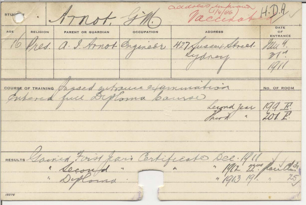 ARNOT, G M (Hawkesbury Diploma of Agriculture (HDA))