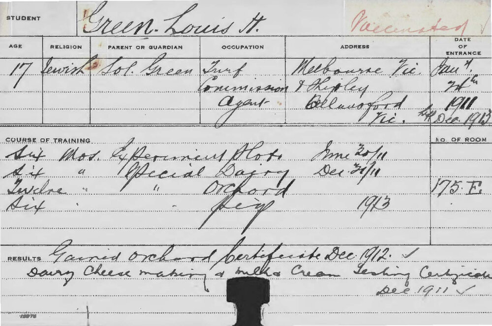 GREEN, Louis H (Special course - Dairy, Piggery, Experimental Plots &amp; Orchard)