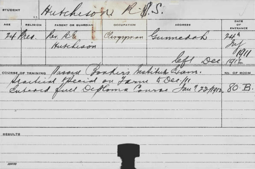 HUTCHISON, RS (Diploma Course &amp; Special Farm Course)