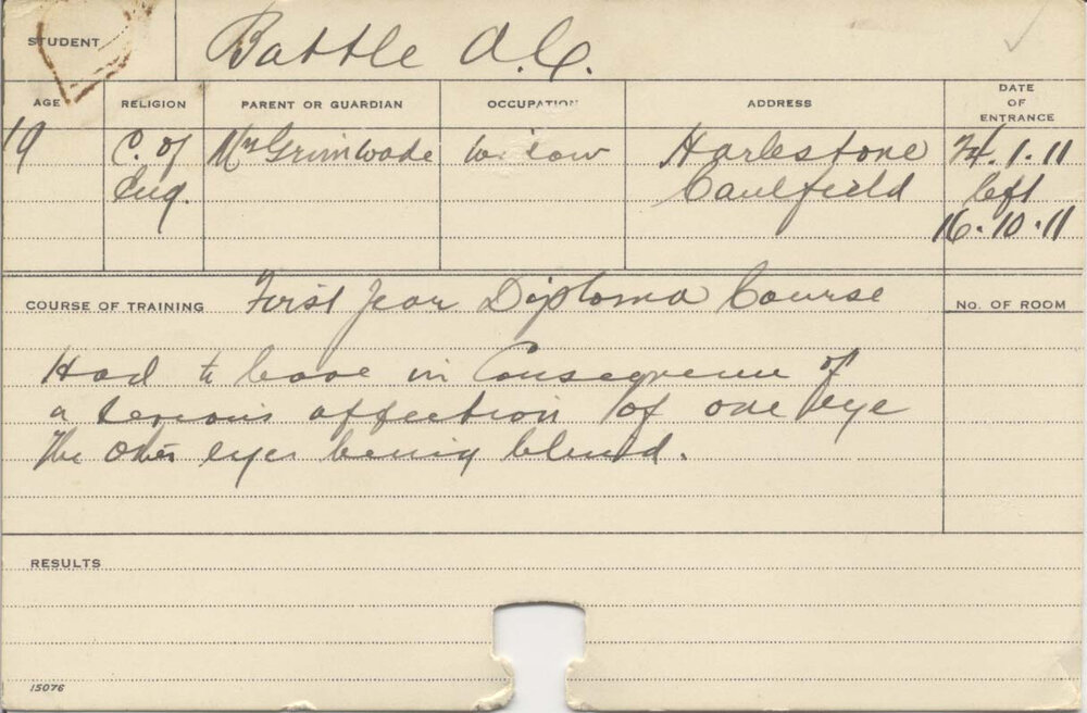 BATTLE, A G (Hawkesbury Diploma of Agriculture (HDA) (First Year Certificate))