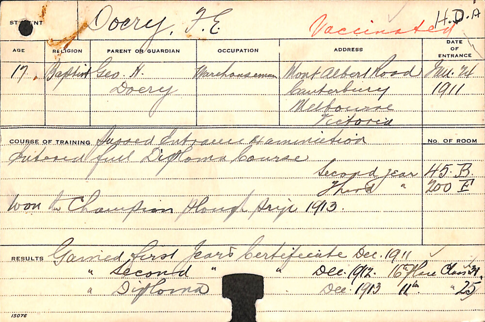DOERY, FE (Hawkesbury Diploma of Agriculture (HDA))