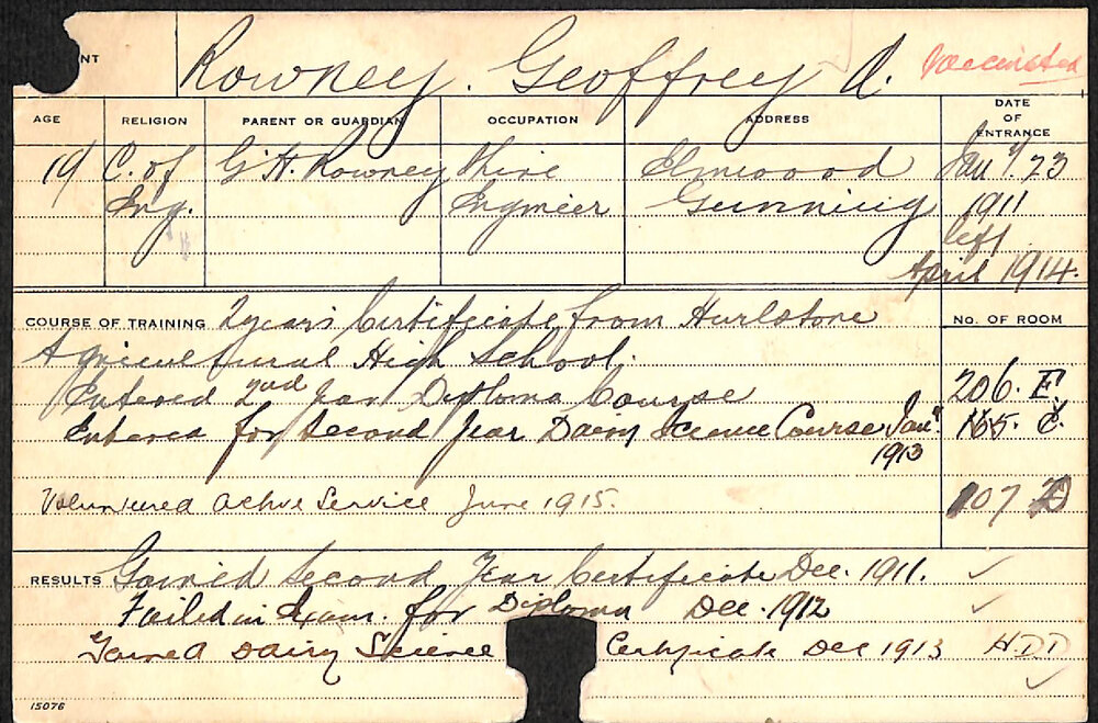 ROWNEY, Geoffrey A (Diploma Course/ Dairy Science Course)