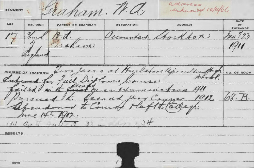 GRAHAM, William A (Hawkesbury Diploma of Agriculture (HDA))