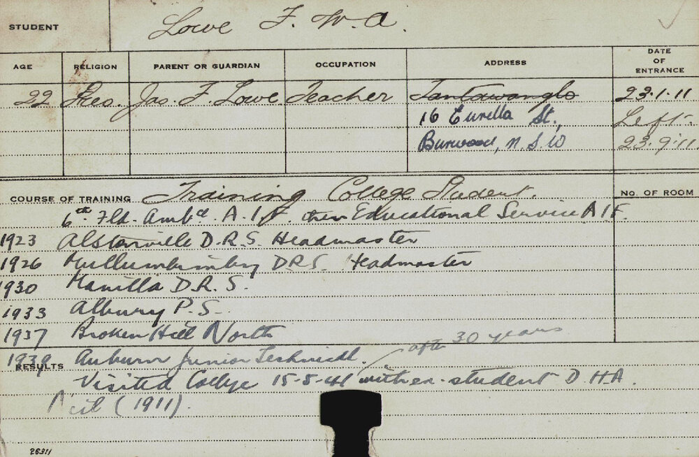 LOWE, Francis William Addison (Training College Student)