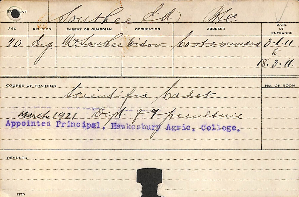 Southee, Ethelbert Ambrook [Bert] (Scientific Cadet)