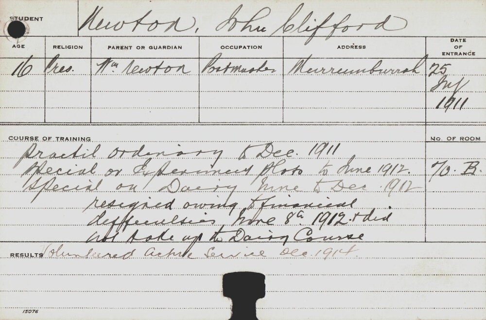 NEWTON, John Clifford (Practical Ordinary/ Special Course - Dairy, Experimental Plots)