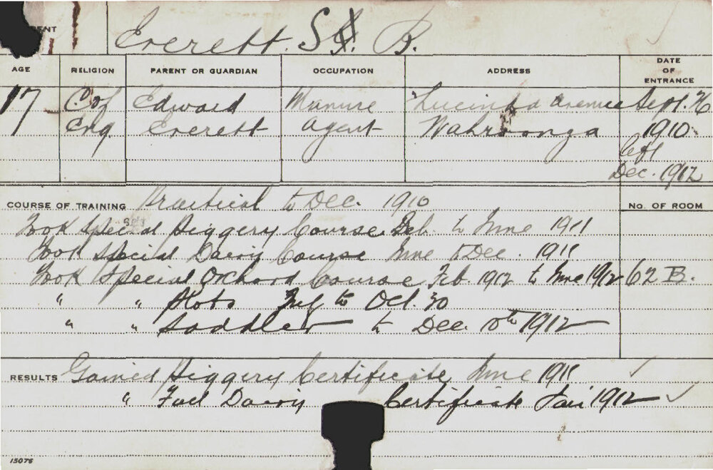 EVERETT, Syd B (Special Course - Piggery, Dairy, Orchard, Plots, Saddler)