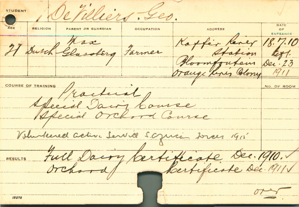 DEVILLIERS, George (Geo) (Certificate - Dairy &amp; Orchard)