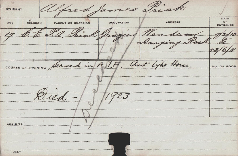 PRISK, Alfred James (Course Not Identified)