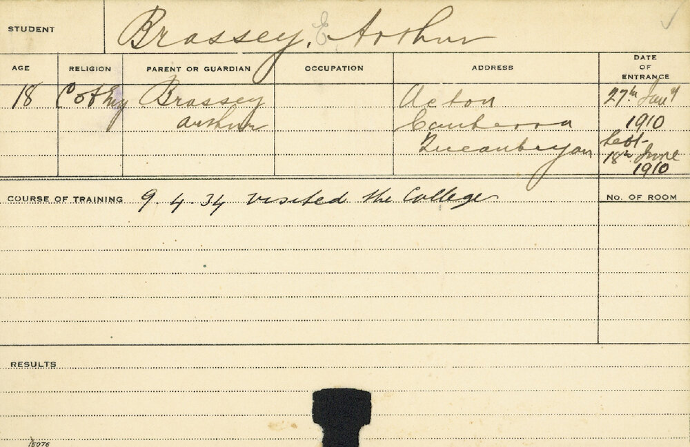 BRASSEY, Arthur (Course Not Identified)