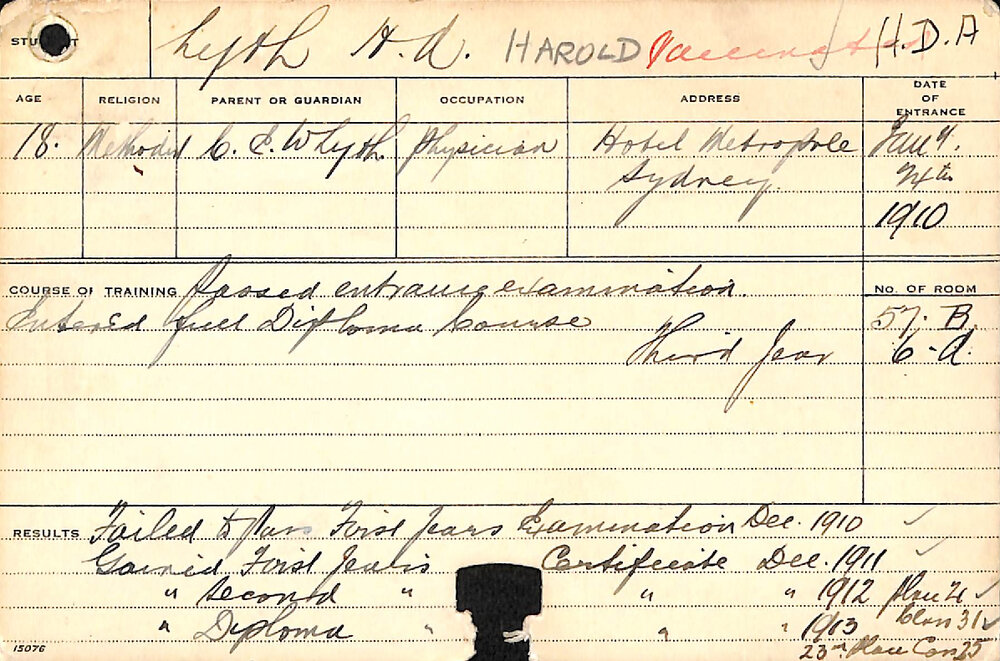LYTH, Harold A (Hawkesbury Diploma of Agriculture (HDA))