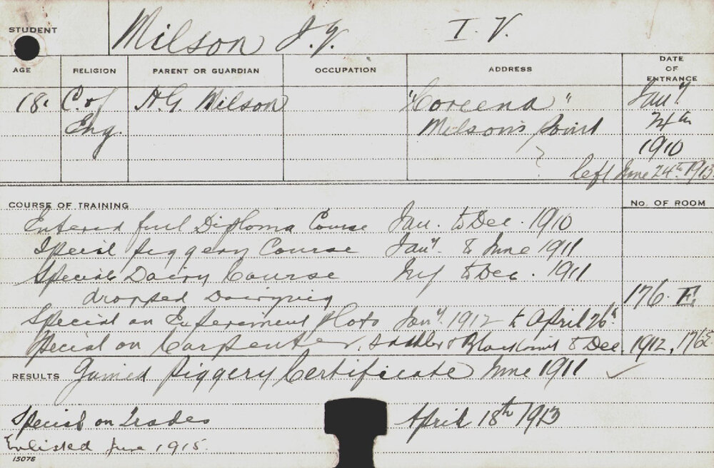 MILSON, I Vivian (Full Diploma Course/ Special Course - Piggery, Dairy, Experimental Plots, Carpentry &amp; Blacksmith)