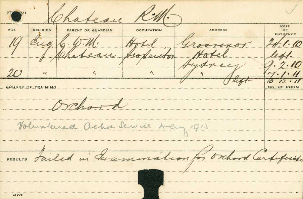 CHATEAU, Rex M (Short Course - Orchard)