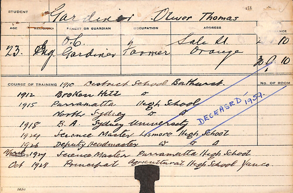 GARDINER, Oliver Thomas (Teachers Training College)