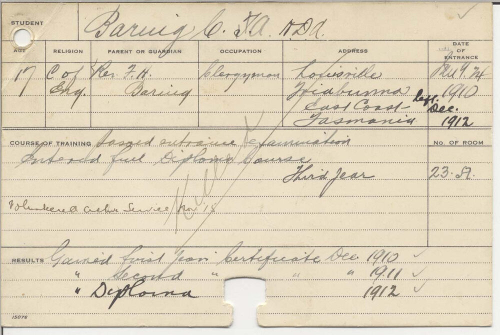 BARING, Charles A (Hawkesbury Diploma of Agriculture (HDA))