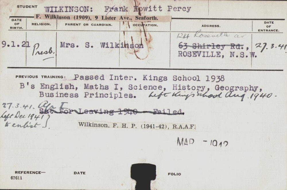 Wilkinson, Frank Howitt Percy (Hawkesbury Diploma of Agriculture (HDA))
