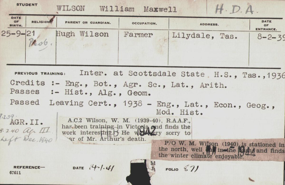 Wilson, William Maxwell (Hawkesbury Diploma of Agriculture (HDA))