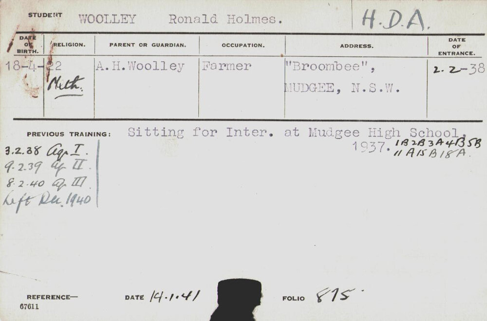 Woolley, Ronald Holmes (Hawkesbury Diploma of Agriculture (HDA))