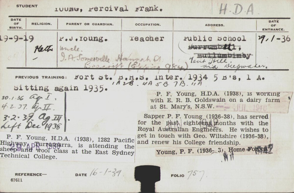 Young, Percival Frank (Hawkesbury Diploma of Agriculture (HDA))