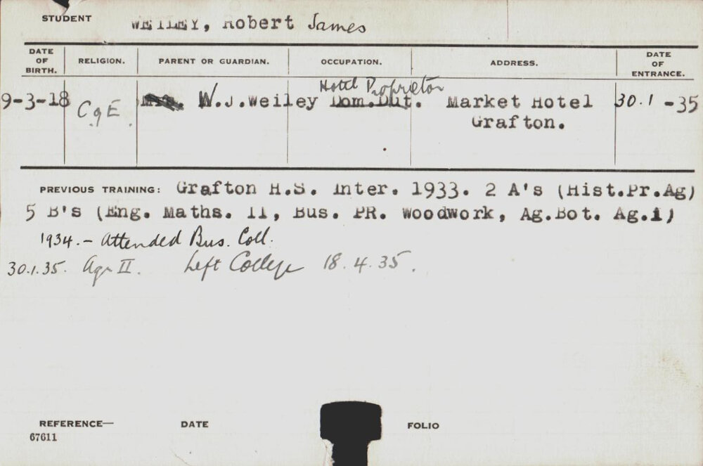 Weiley, Robert James (Hawkesbury Diploma of Agriculture (HDA))