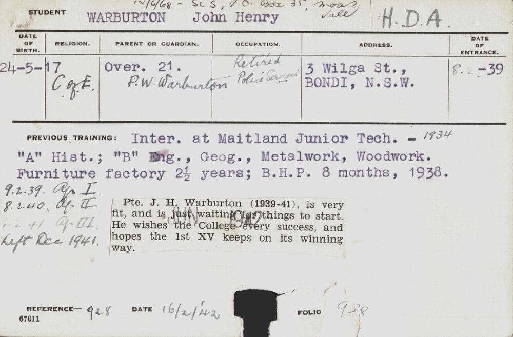 Warburton, John Henry (Hawkesbury Diploma of Agriculture (HDA))