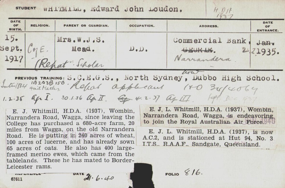 Whitmill, Edward John Loudon (Hawkesbury Diploma of Agriculture (HDA))