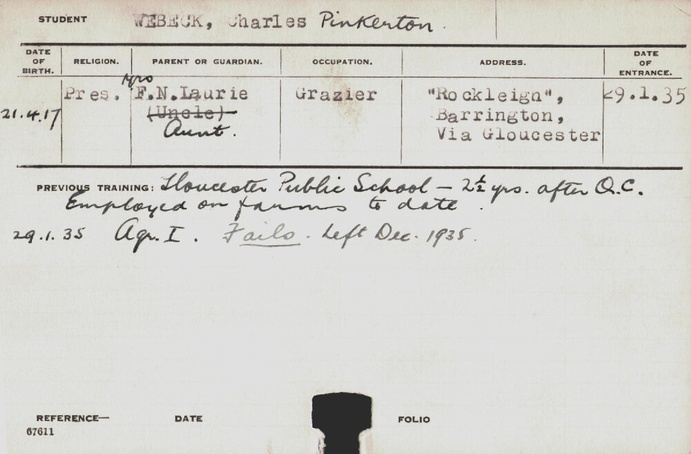 Webeck, Charles Pinkerton (Hawkesbury Diploma of Agriculture (HDA))
