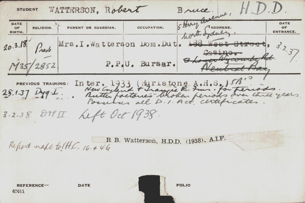 Watterson, Robert Bruce (Hawkesbury Diploma in Dairy (HDD))