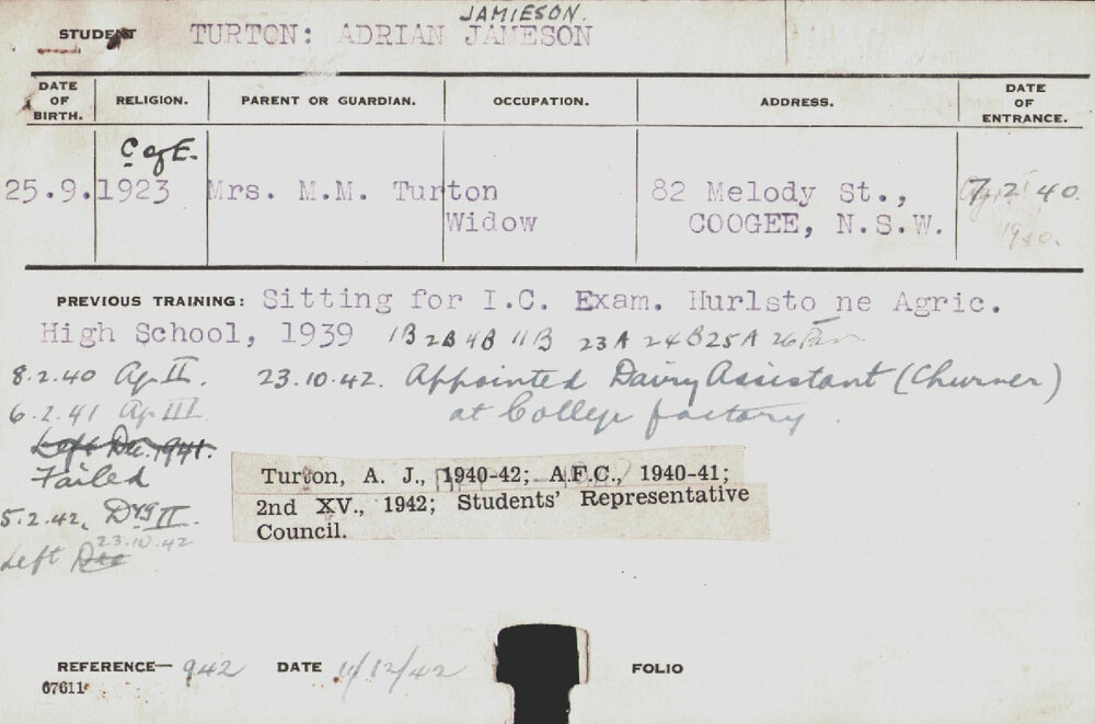 Turton, Adrian Jamieson (Jameson) (Hawkesbury Diploma of Agriculture (HDA))