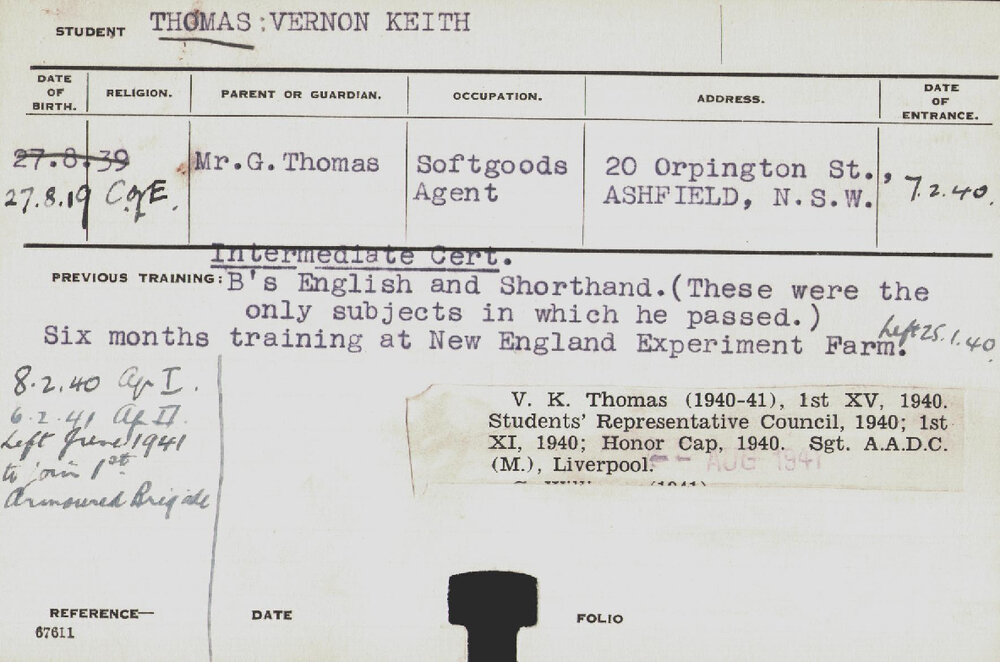Thomas, Vernon Keith (Hawkesbury Diploma of Agriculture (HDA))