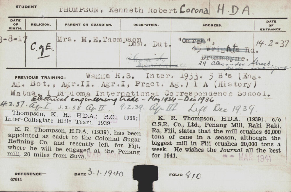 Thompson, Kenneth Robert Corona (Hawkesbury Diploma of Agriculture (HDA))