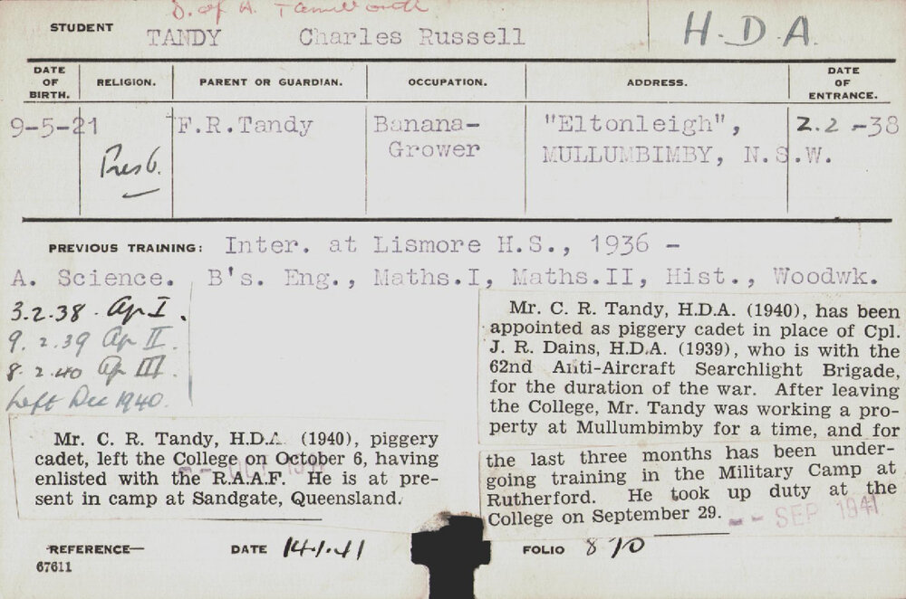 Tandy, Charles Russell (Hawkesbury Diploma of Agriculture (HDA))