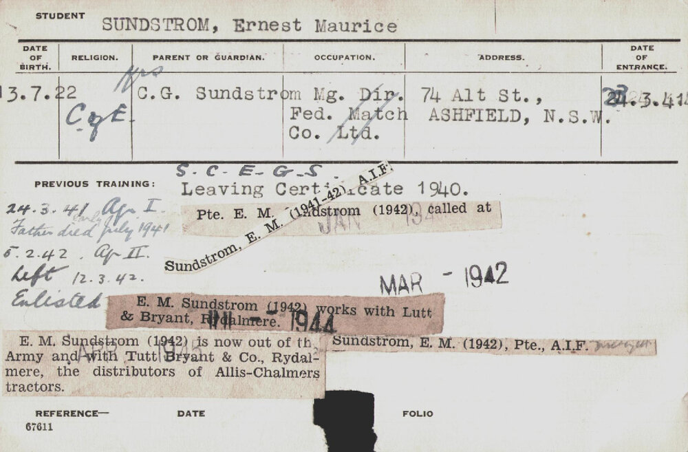 Sundstrom, Ernest Maurice (Hawkesbury Diploma of Agriculture (HDA))
