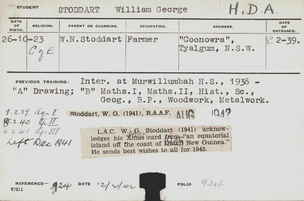 Stoddart, William George (Hawkesbury Diploma of Agriculture (HDA))