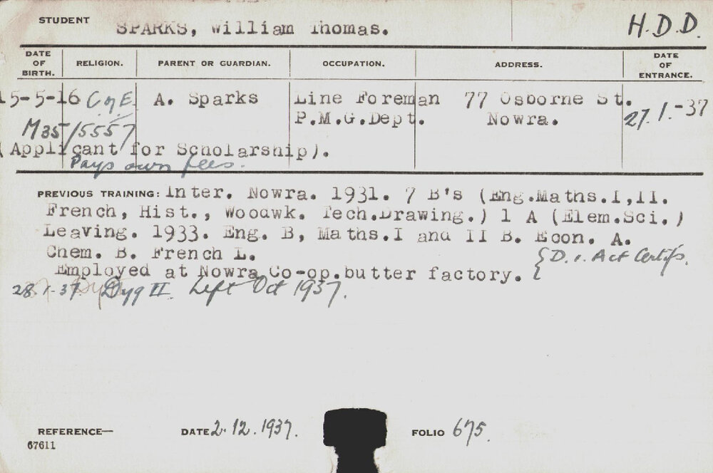Sparks, William Thomas (Hawkesbury Diploma in Dairy (HDD))