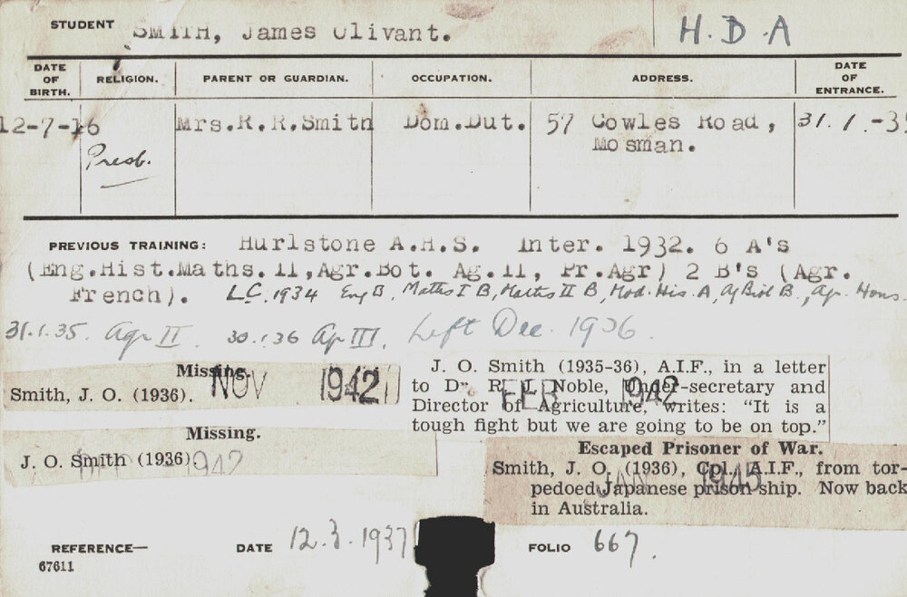 SMITH, James Olivant (Hawkesbury Diploma of Agriculture (HDA))