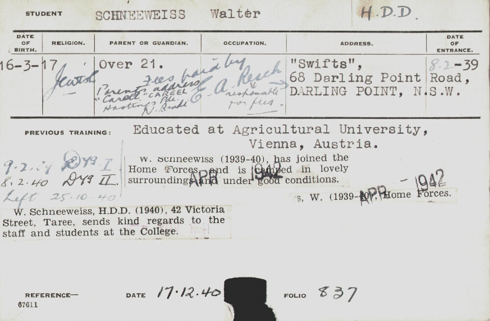 SCHNEEWEISS, Walter (Hawkesbury Diploma in Dairy (HDD))