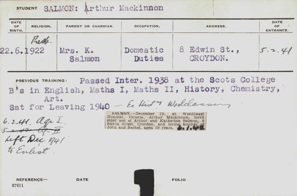 SALMON, Arthur Mackinnon (Hawkesbury Diploma of Agriculture (HDA))