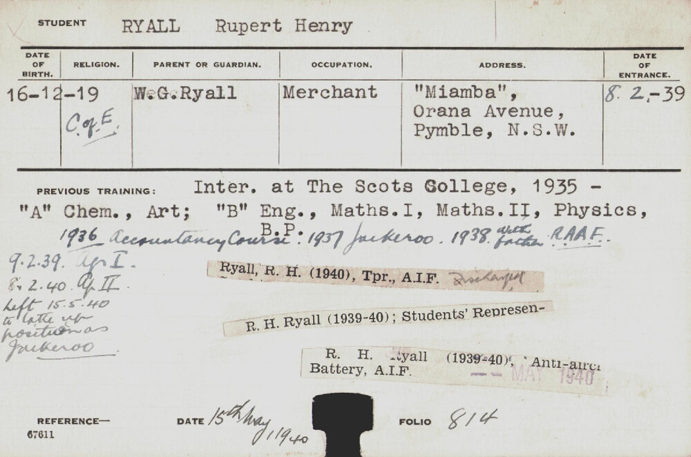 RYALL, Rupert Henry (Hawkesbury Diploma of Agriculture (HDA))
