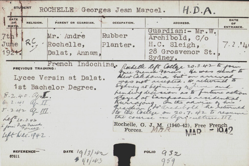 ROCHELLE, Georges Jean Marcel (Hawkesbury Diploma of Agriculture (HDA))