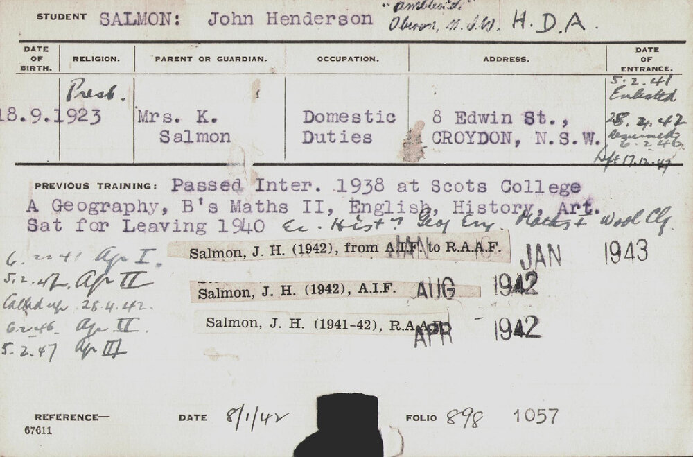 SALMON, John Henderson (Hawkesbury Diploma of Agriculture (HDA))